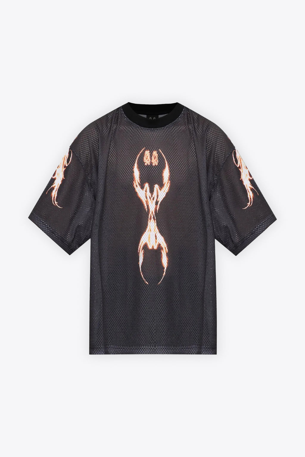 alt-image__T-shirt-nera-in-mesh-con-logo-e-stampa-fiamme---Y2K-World-Fire-Soccer-Tee