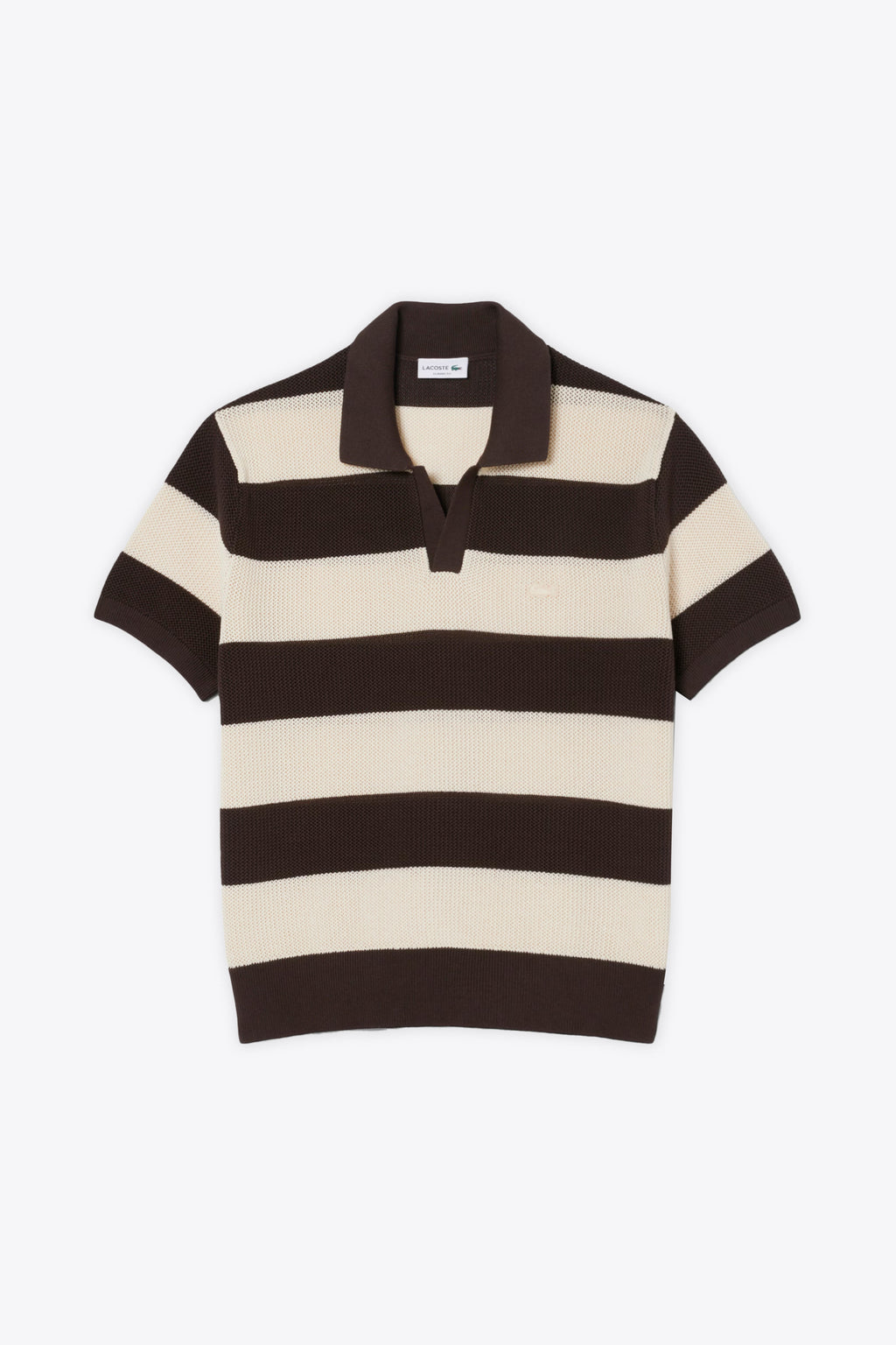 alt-image__Polo-in-maglia-a-righe-panna-e-marrone-con-maniche-corte