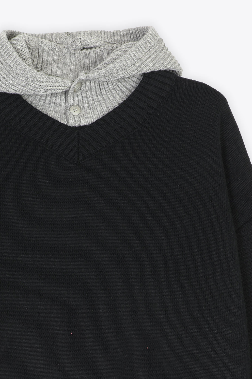 alt-image__Pullover-nero-in-misto-lana-con-cappuccio-grigio----Double-Layer-V-Neck-Knit-Sweater