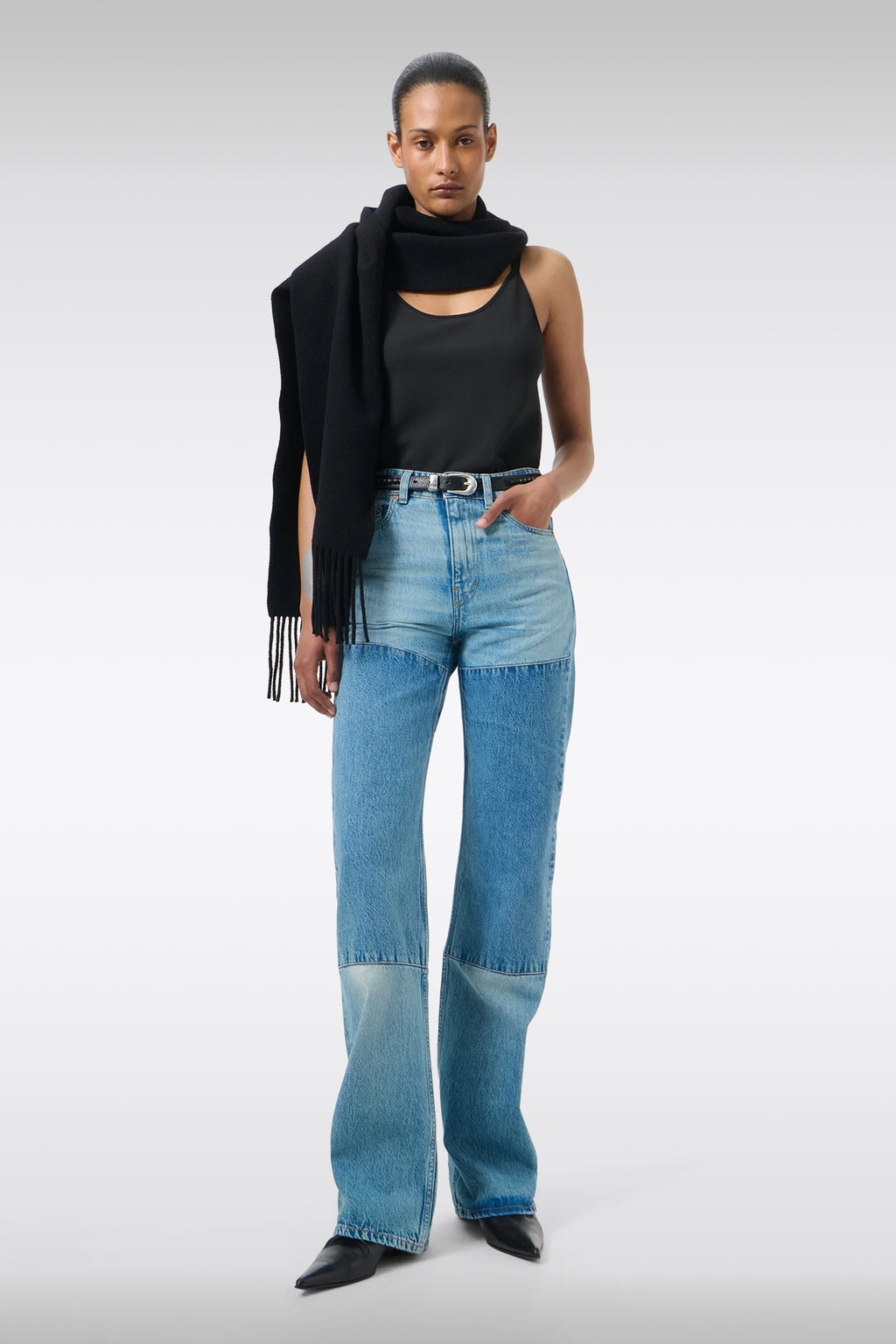 alt-image__Jeans-con-dettaglio-patchwork-in-denim-blu-chiaro---Boot-Cut
