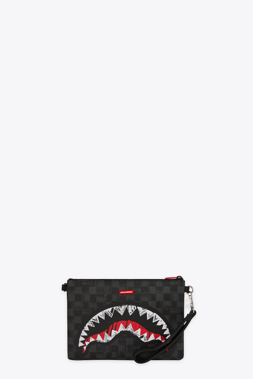 alt-image__Pochette-nera-in-pvc-a-scacchi-con-bocca-shark---Scribble-Shark-Crossover-Clutch