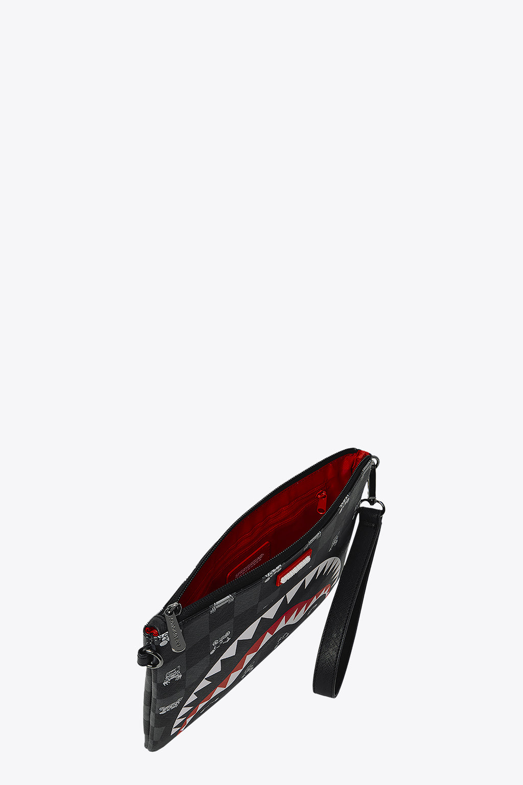 alt-image__Pochette-nera-in-pvc-a-scacchi-con-stampa-grafica---Peeking-Charcter-Check-Crossover-Clutch