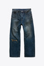 Jeans 5 tasche in denim blu scuro sabbiato - 
Semi Flare Embossed Dirty Washed Jeans 