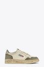 Distressed white leather low sneaker with green suede detail and silver back tab - Super Vintage Low 