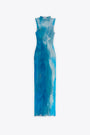 PLEATED COLUMN SHEER MIDI DRESS-Blu 