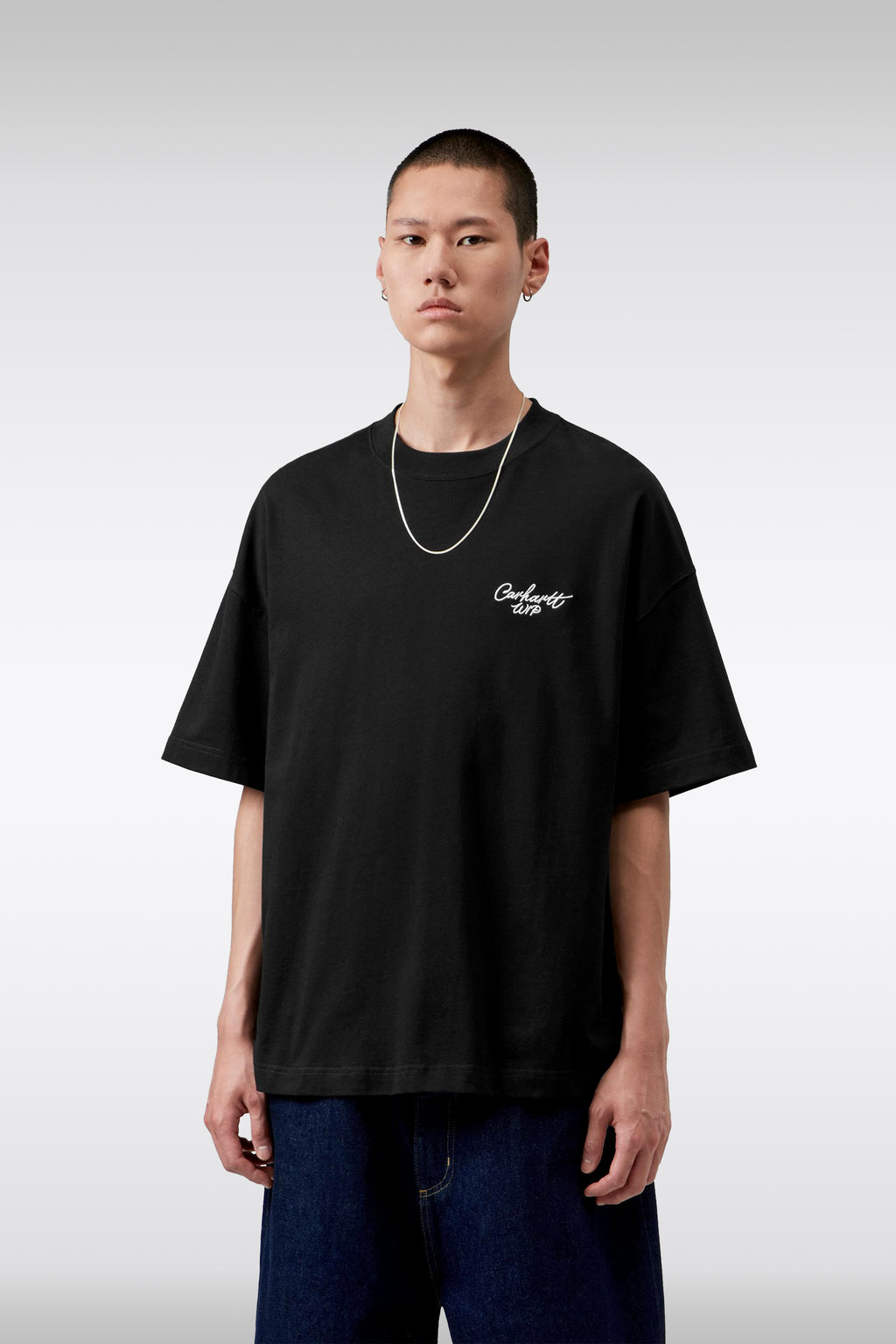 alt-image__Black-cotton-t-shirt-with-italic-logo-embroidery---S/S-Signature-Script-T-Shirt