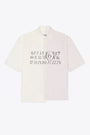 Camicia asimmetrica in cotone a righe bianco e beige con logo 