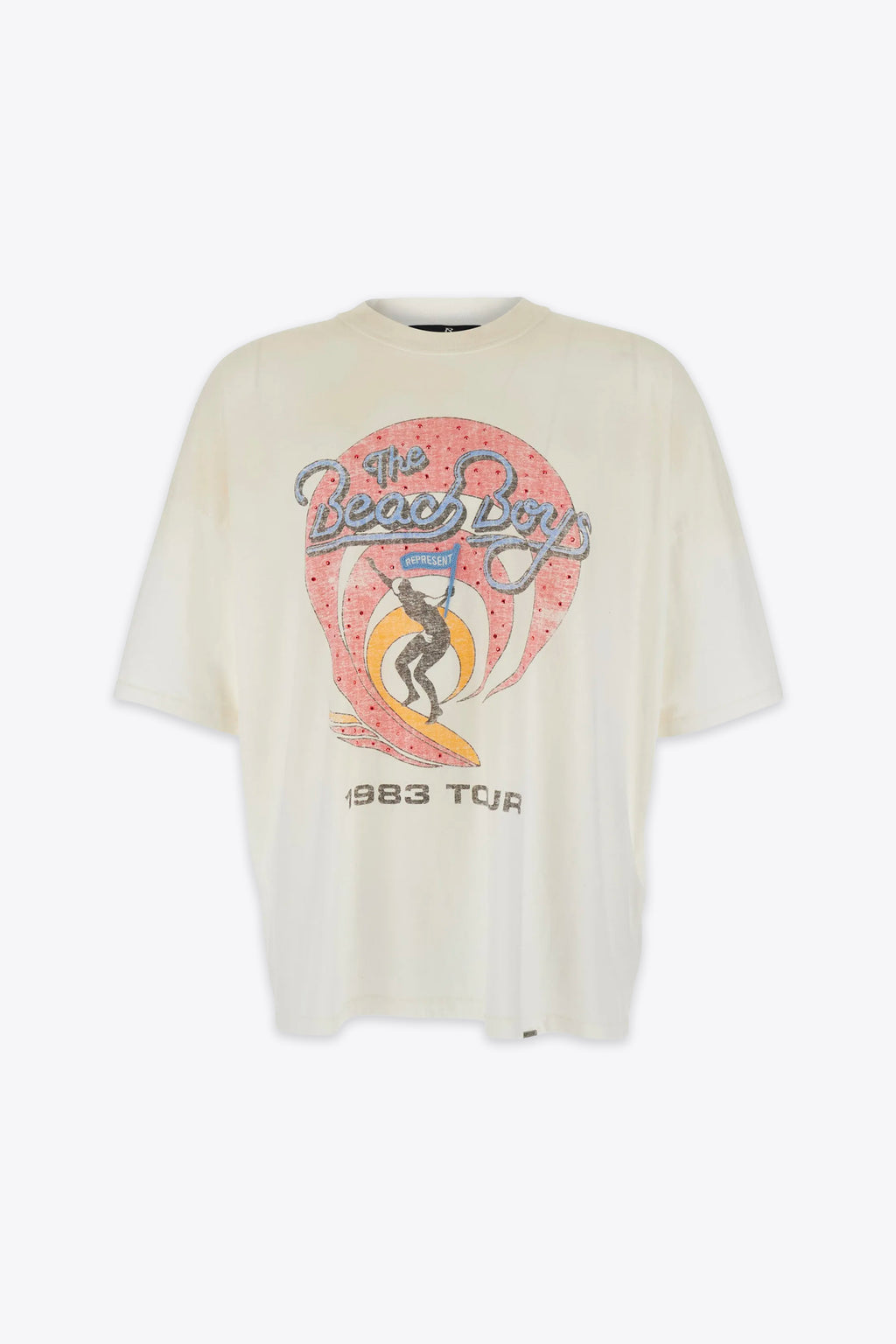 alt-image__T-shirt-in-cotone-panna-con-stampa-grafica-e-dettaglio-con-strass---Beach-Boys-X-Represent-Tour-T-shirt