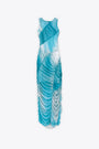 MESH ASYMMETRIC GATHERED MIDI DRESS-Blu 