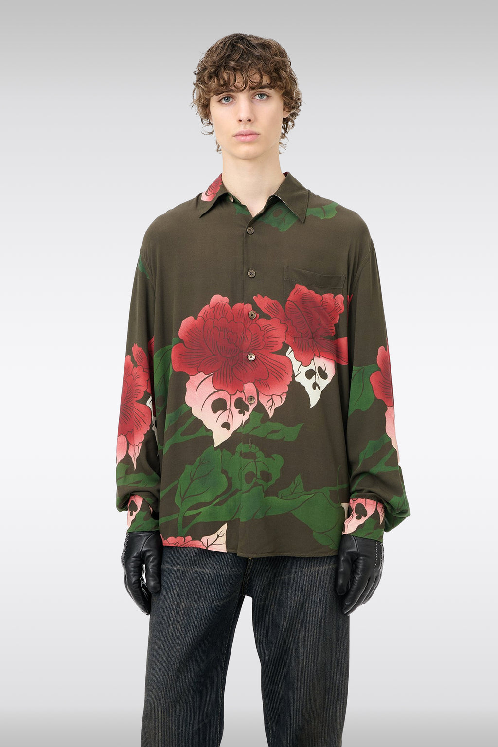alt-image__Camicia-verde-militare-con-manica-lunga-e-stampa-floreale---Above-Shirt