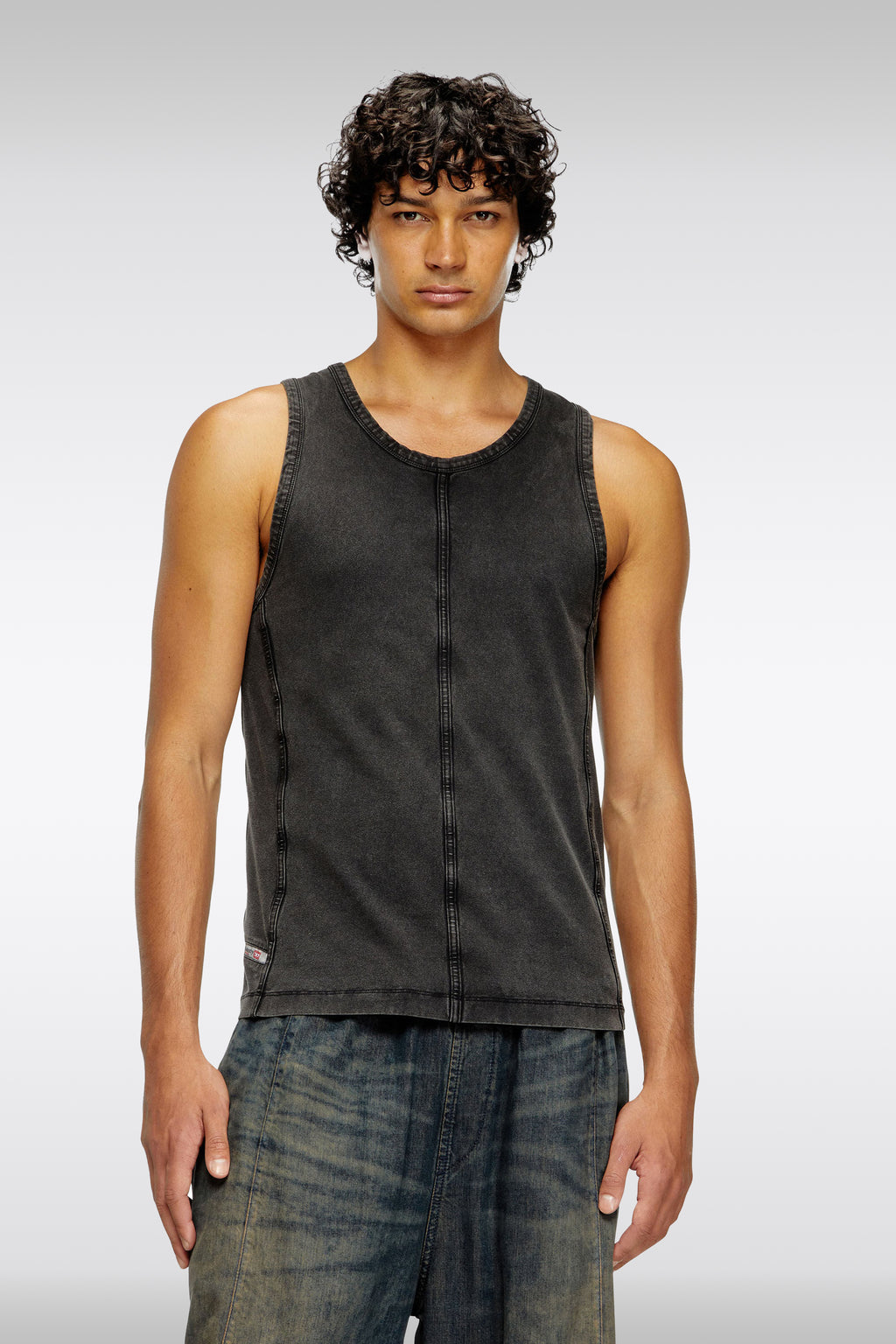 alt-image__Black-cotton-tank-top-with-stonewashed-denim-finish---T-Mely-Sl-Top