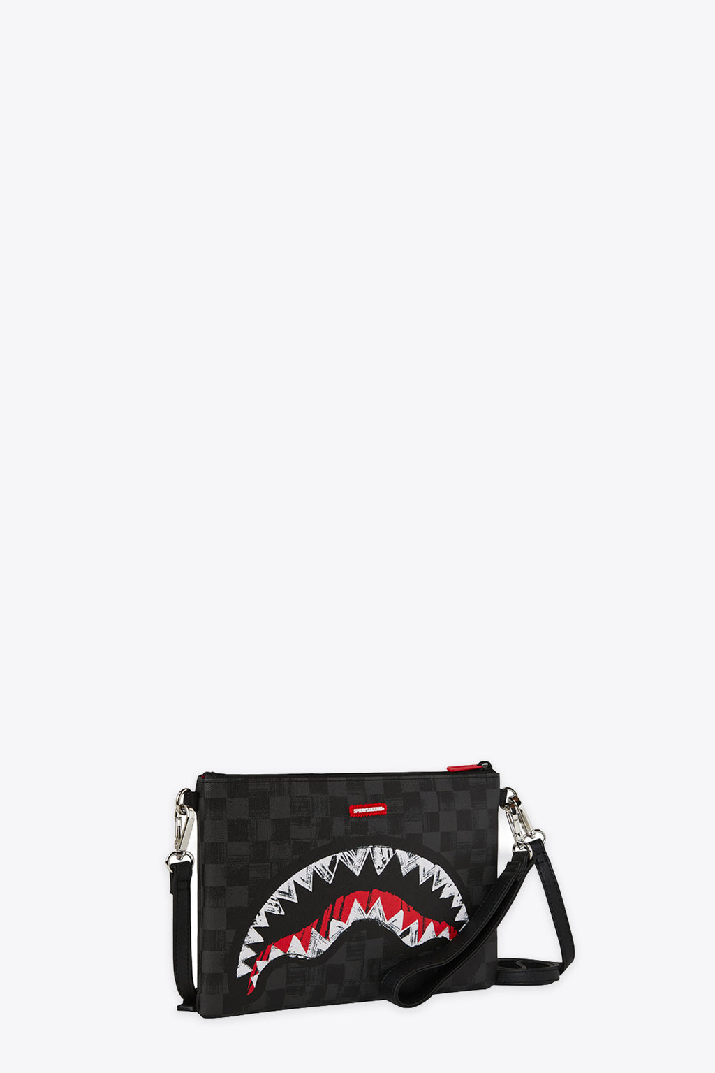 alt-image__Pochette-nera-in-pvc-a-scacchi-con-bocca-shark---Scribble-Shark-Crossover-Clutch