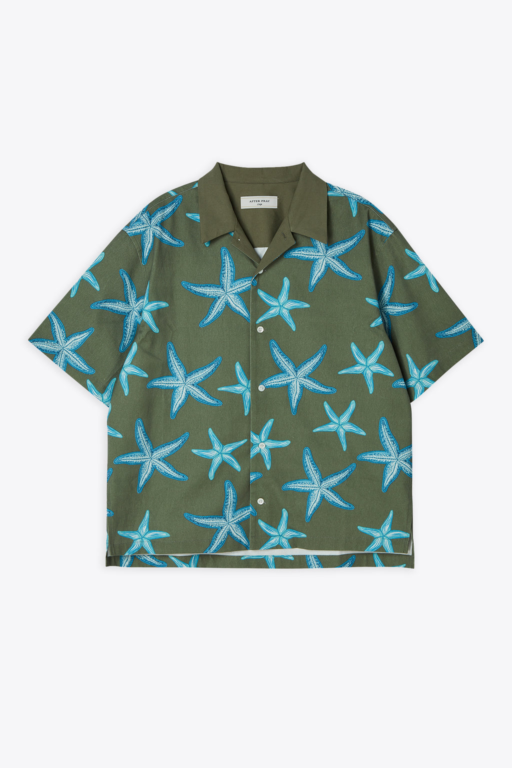 alt-image__Camicia-a-maniche-corte-in-cotone-verde-militare-con-stelle-marine---Starfish-Open-Collar-Half-Shirt