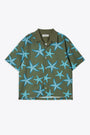 Khaki green cotton short sleeved shirt with starfish print - Starfish Open Collar Half Shirt   