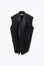 Black wool blend oversized vest with satin rever  