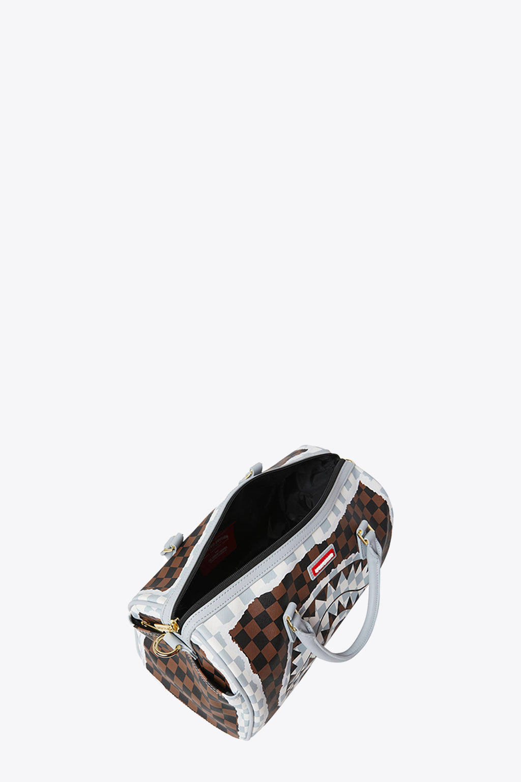 alt-image__Bauletto-in-pvc-a-scacchi-marrone-e-nero-con-bocca-shark---Cream-Brown-Tear-Check-Mini-Duffle