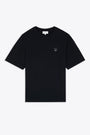 T-shirt nera in cotone con patch ricamato al petto tono su tono - Bold Fox Head Patch Oversize Tee 