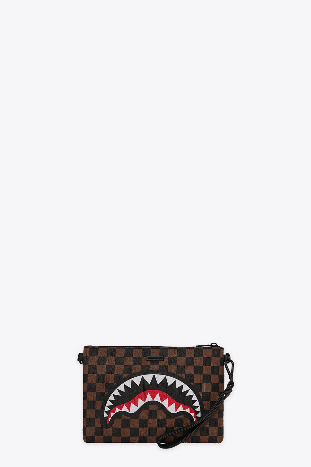 alt-image__Pochette-in-pvc-a-scacchi-marrone-e-nero-con-bocca-shark---Check-2-Emboss-Crossover-Clutch