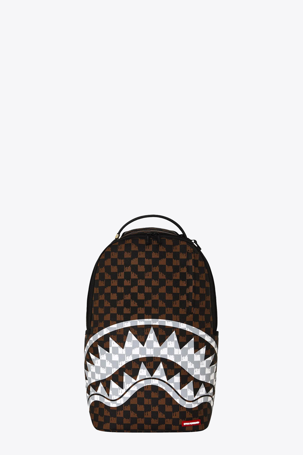 alt-image__Zaino-in-pvc-marrone-a-scacchi-con-bocca-shark-a-contrasto---Brown-And-Cream-Drip-Check-Shark-Backpack