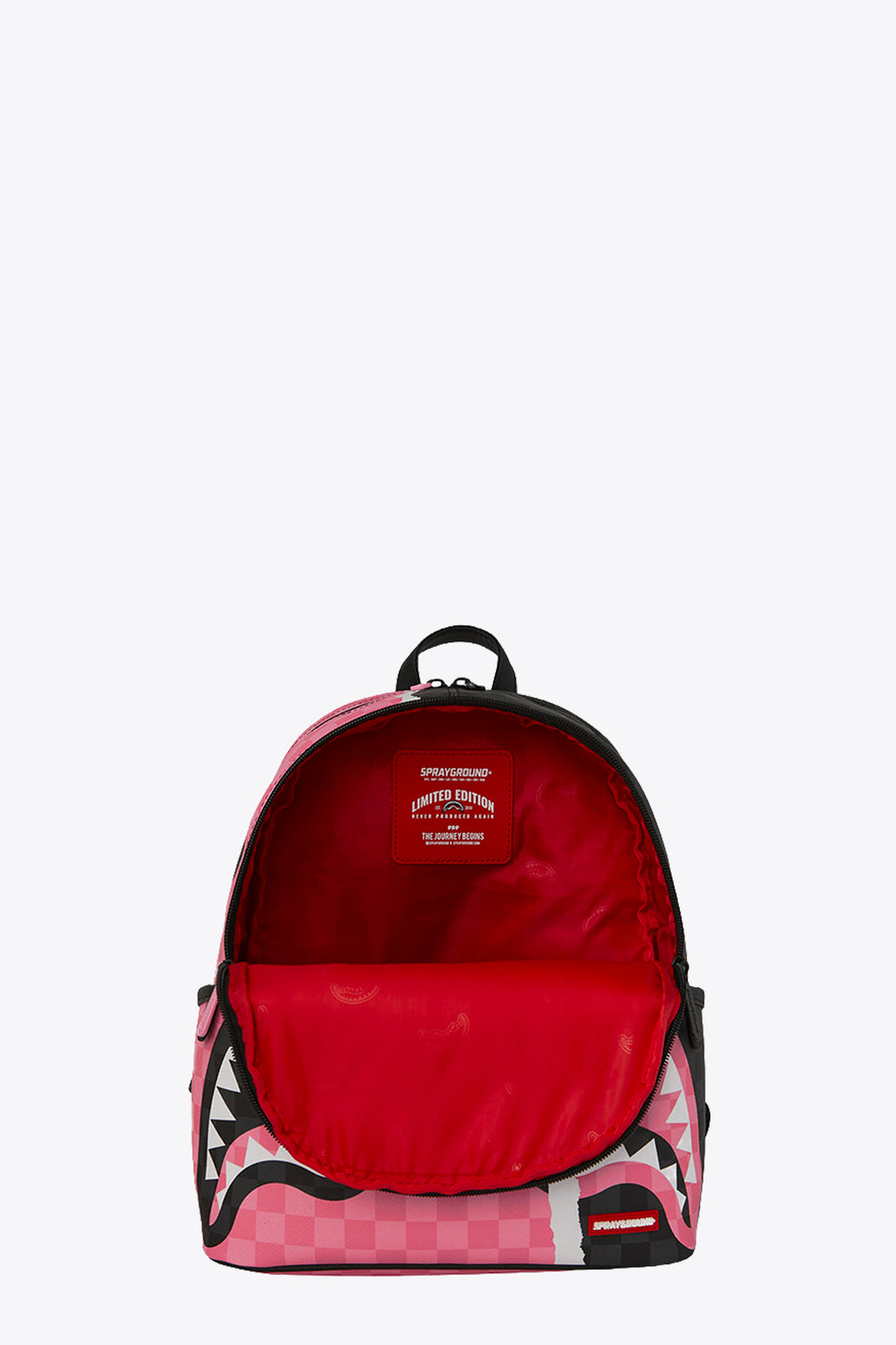 alt-image__Zaino-piccolo-in-pvc-a-scacchi-nero-e-rosa-con-bocca-shark---Pink-And-Black-Tear-Sip-Savage-Backpack