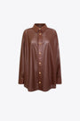 Camicia oversize in pelle marrone traforata - Aura Leather Overshirt 