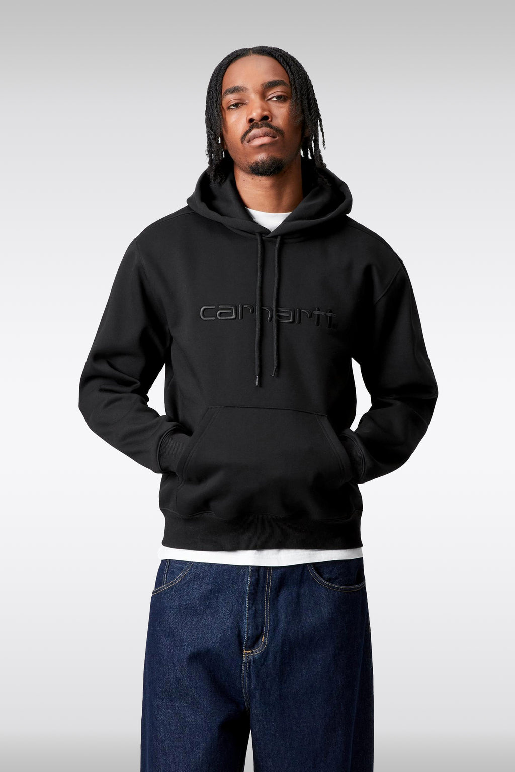 alt-image__Felpa-nera-con-maxi-logo-ricamato-al-petto---Hooded-Carhartt-Sweatshirt