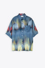 Camicia manica corta in viscosa indaco con stampa multicolor - Eric Denver Sudoku 