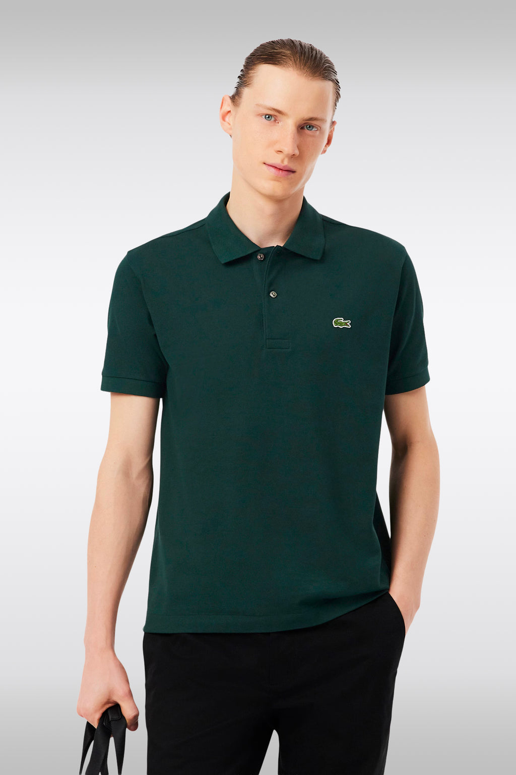 alt-image__Dark-green-piquè-cotton-polo-shirt-with-short-sleeves