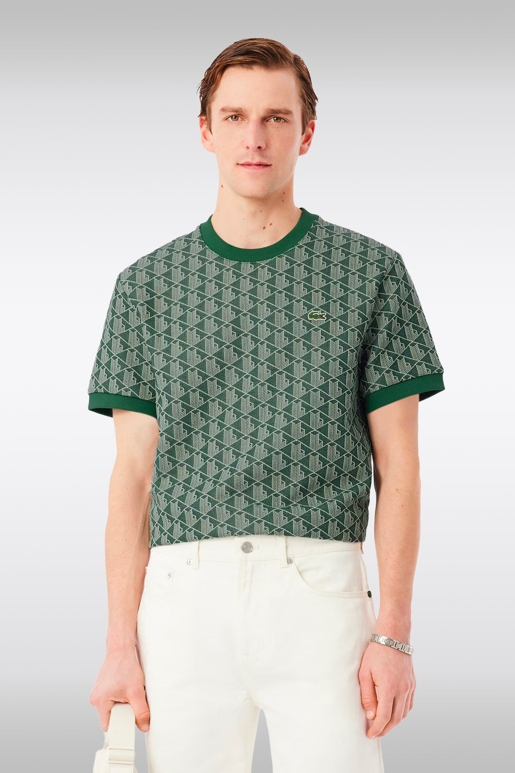 alt-image__T-shirt-verde-con-motivo-jacquard-monogram
