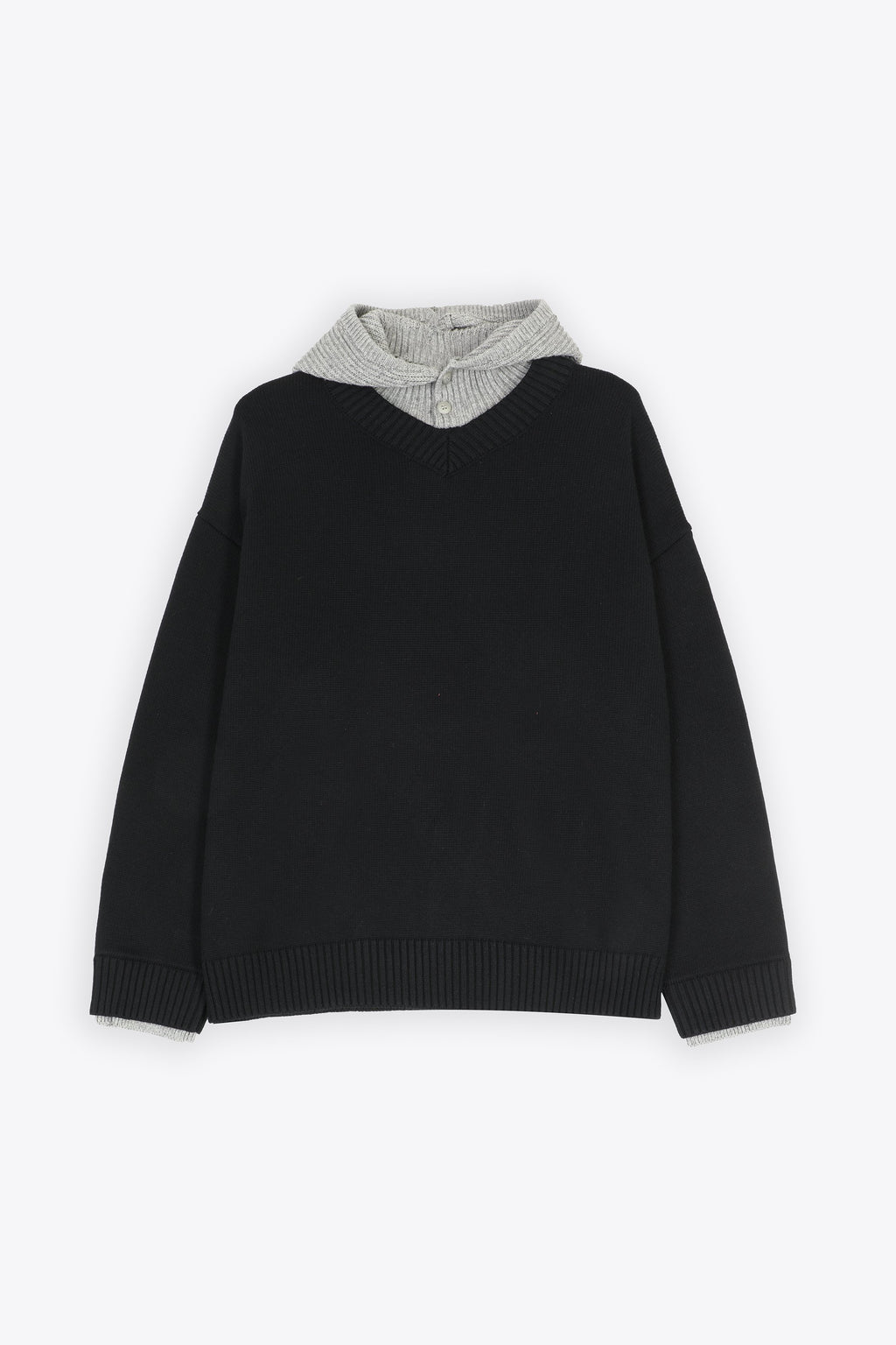 alt-image__Pullover-nero-in-misto-lana-con-cappuccio-grigio----Double-Layer-V-Neck-Knit-Sweater