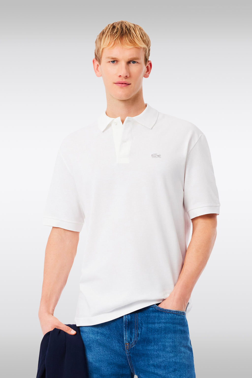 alt-image__Polo-bianca-in-cotone-piquè-con-logo-tono-su-tono-al-petto