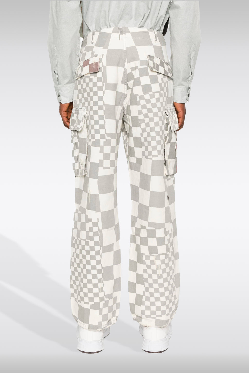 alt-image__Pantalone-cargo-in-cotone-a-scacchi-bianco/grigio---Unisex-Printed-Cargo-Pants-Woven