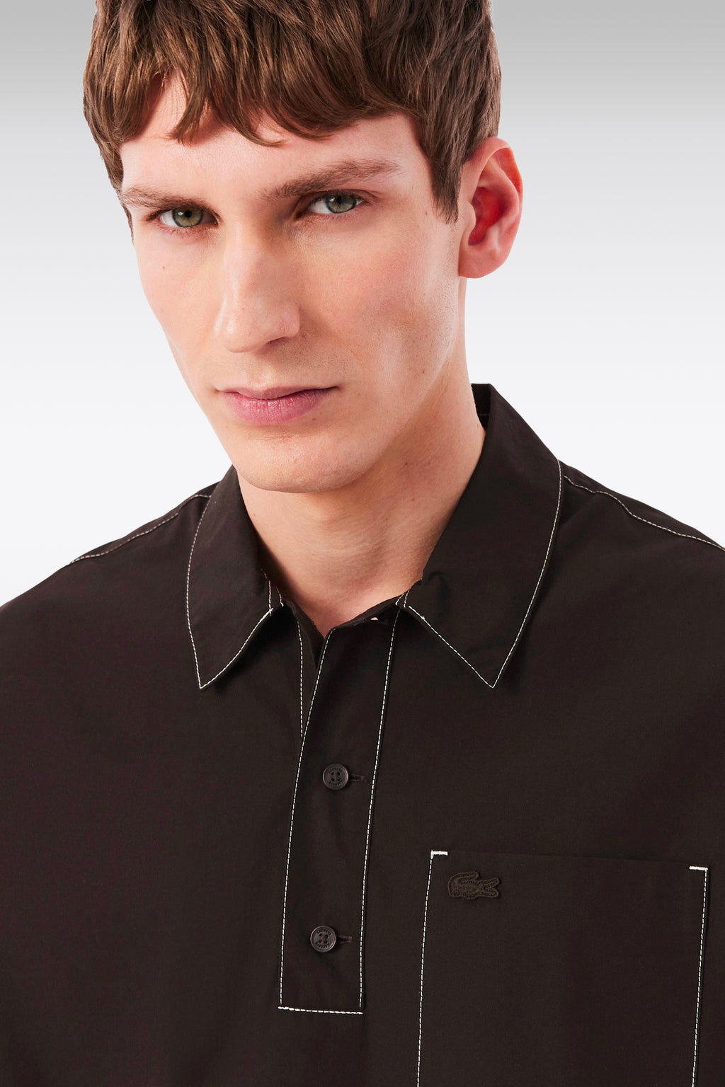 alt-image__Brown-poplin-cotton-polo-shirt-with-contrast-stitching