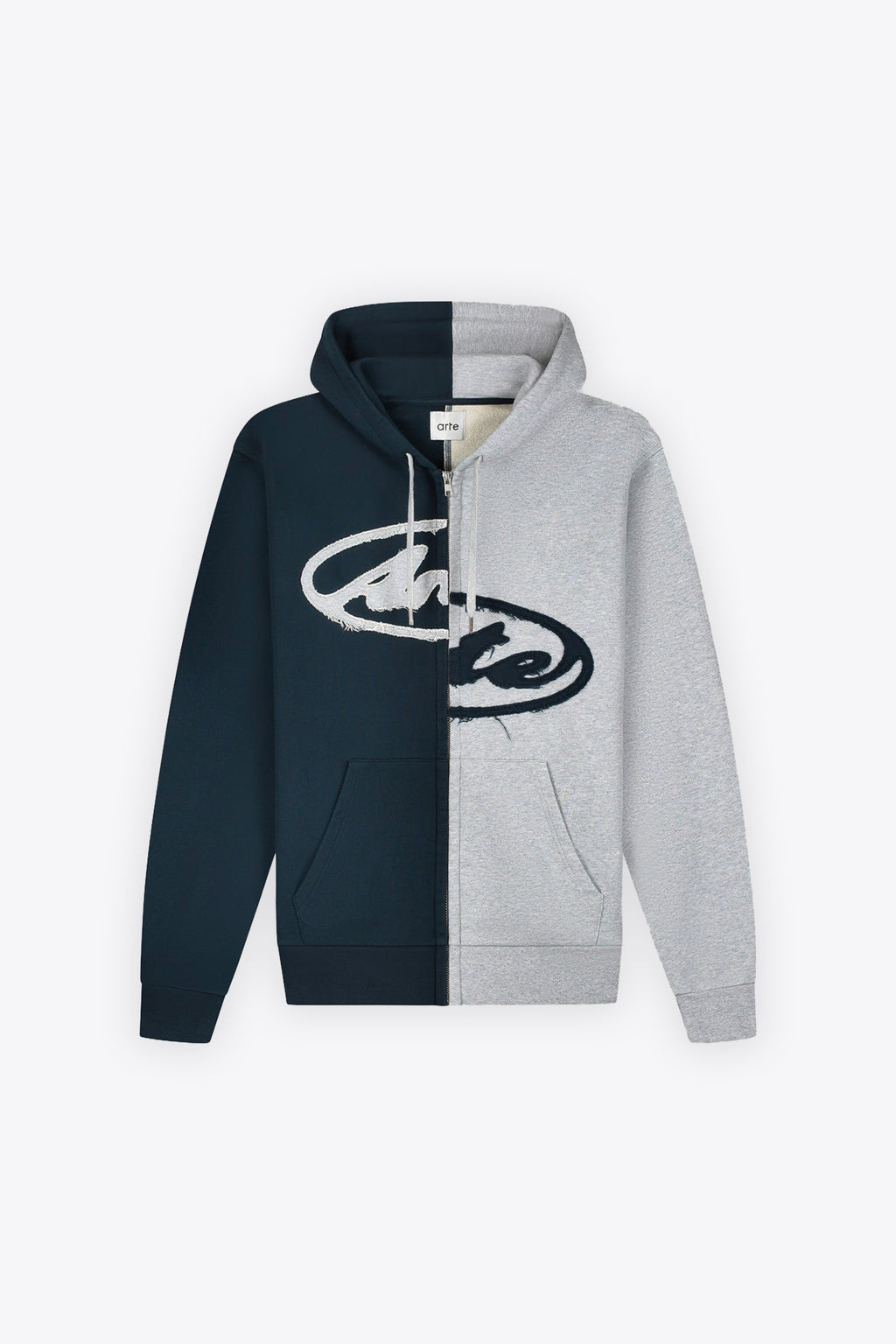 alt-image__Felpa-blu-navy-e-grigia-con-logo-al-petto-e-cappuccio---Split-Patch-Zip-Hoodie