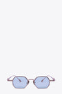 Gold heptagonal titanium sunglasses with light blue lenses - C003 