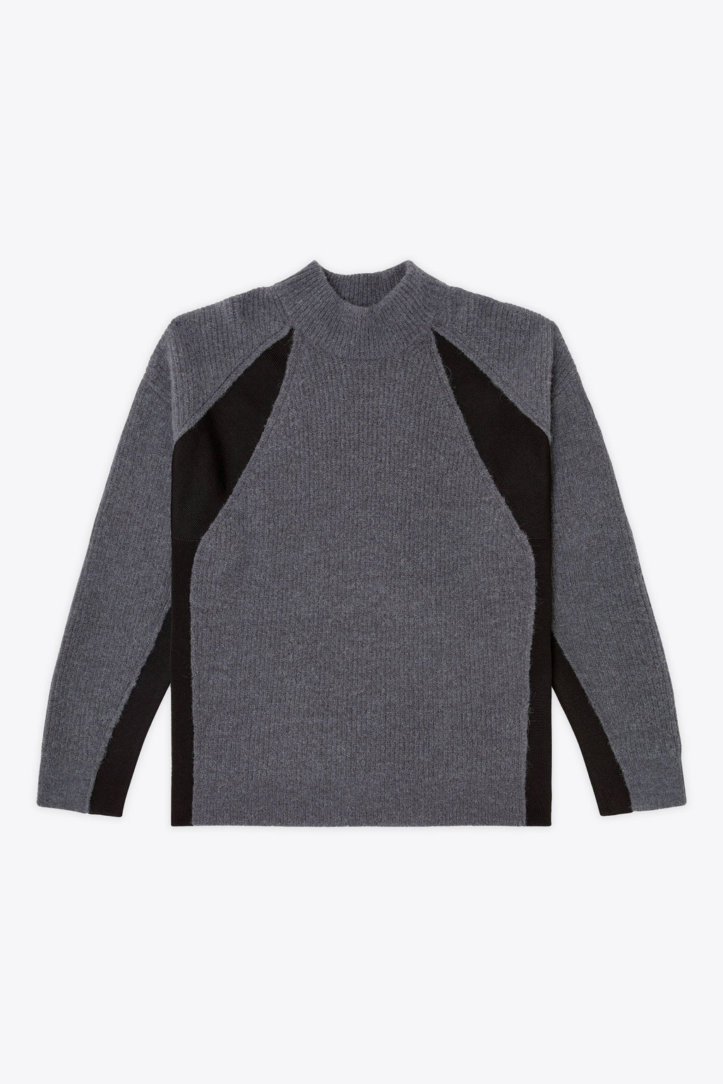 alt-image__Pullover-grigio-in-lana-d'alpaca-a-coste-con-inserti-neri---K-Lollo-Tn