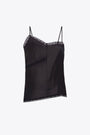 Top asimmetrico nero in seta con pizzo 