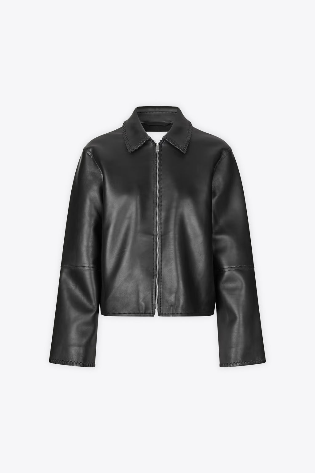 alt-image__Giubbotto-nero-in-pelle-con-intreccio-al-collo---Salylo-Leather-Jacket