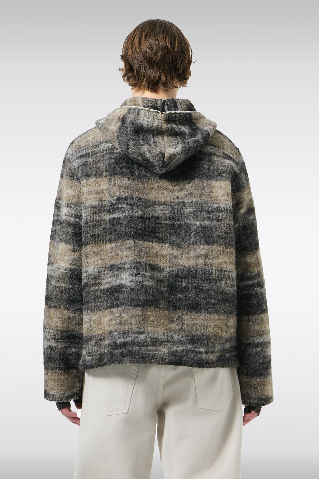 alt-image__Cardigan-in-misto-lana-a-quadri-beige-e-nero-con-cappuccio-e-zip---Full-Zip-Hood