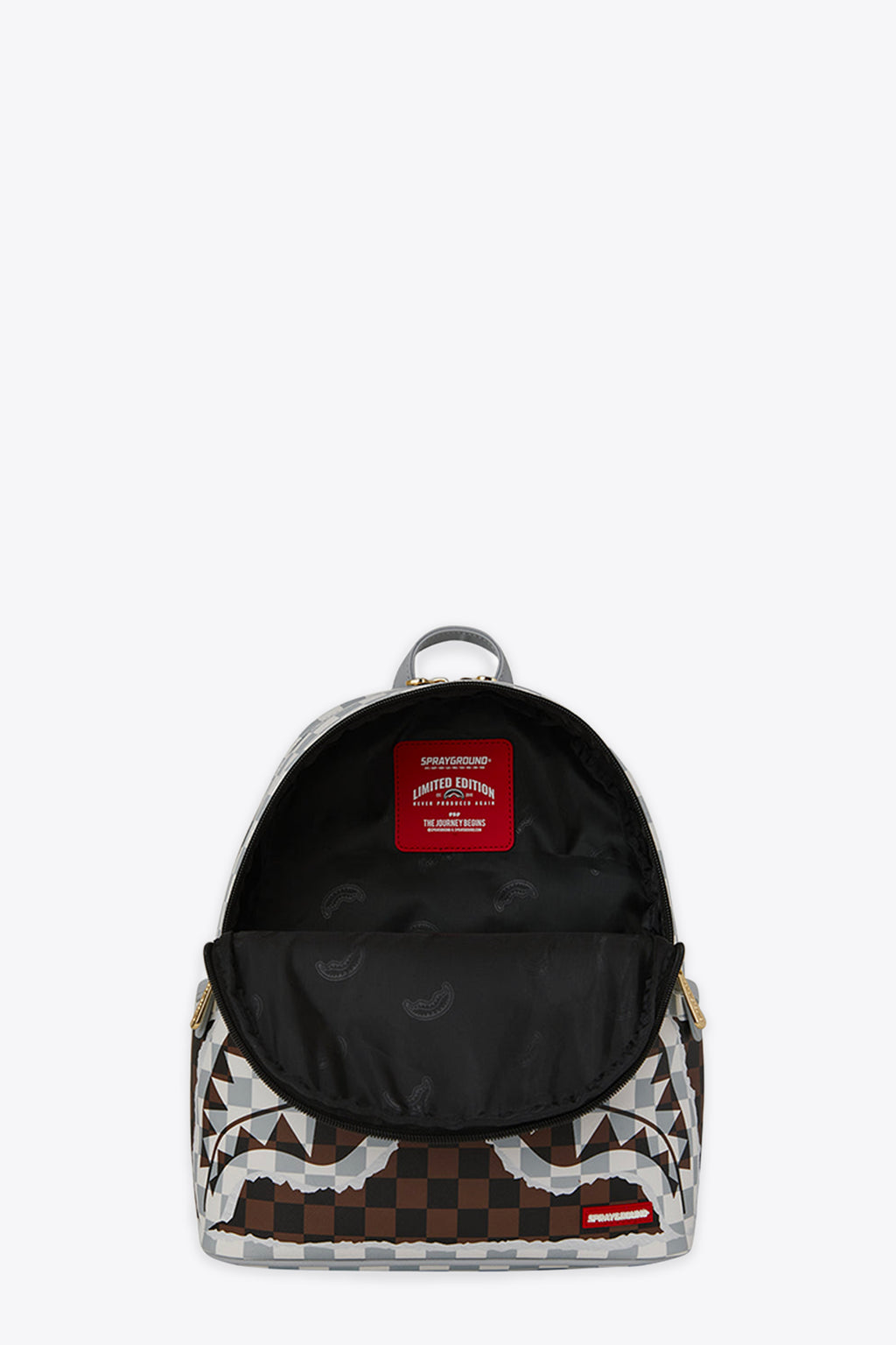 alt-image__Zaino-piccolo-in-pvc-a-scacchi-marrone-e-nero-con-bocca-shark---Cream-Brown-Tear-Check-Savage-Backpack