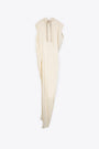 Abito lungo in cotone panna con cappuccio e spacco laterale - Edfu T Dress 