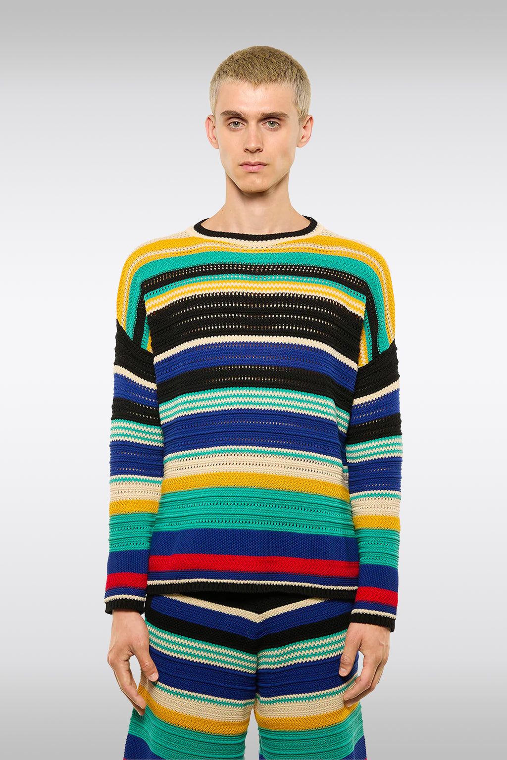 alt-image__Pullover-in-cotone-intrecciato-punto-rete-a-righe-multicolor