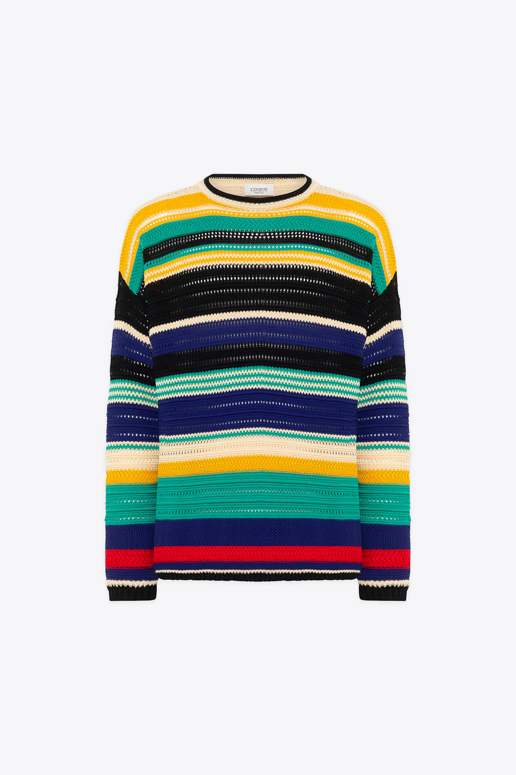 alt-image__Pullover-in-cotone-intrecciato-punto-rete-a-righe-multicolor