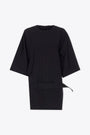 Black mini dress with oversized sleeves and waist belt detail 