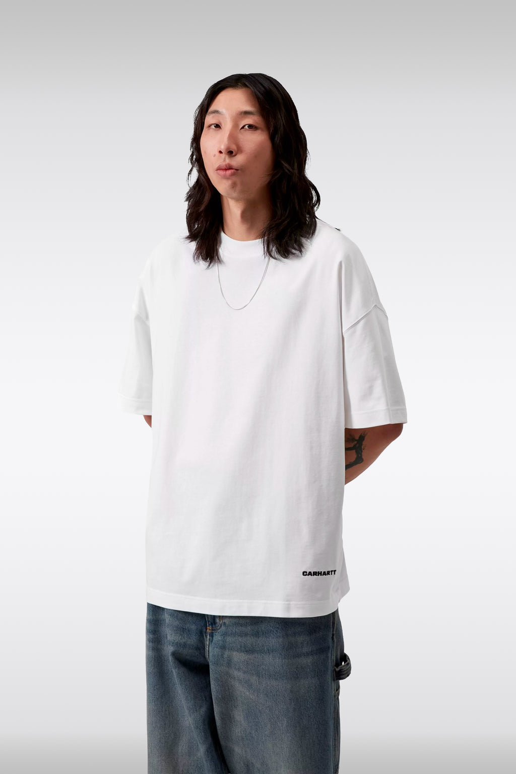 alt-image__T-shirt-bianca-boxy-fit-in-cotone-con-logo-ricamato---S/S-Link-Script-T-Shirt