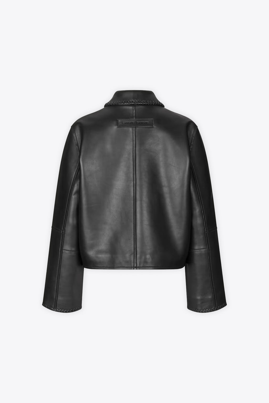 alt-image__Giubbotto-nero-in-pelle-con-intreccio-al-collo---Salylo-Leather-Jacket