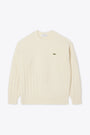Off white wool sweater with patchwork-style design 