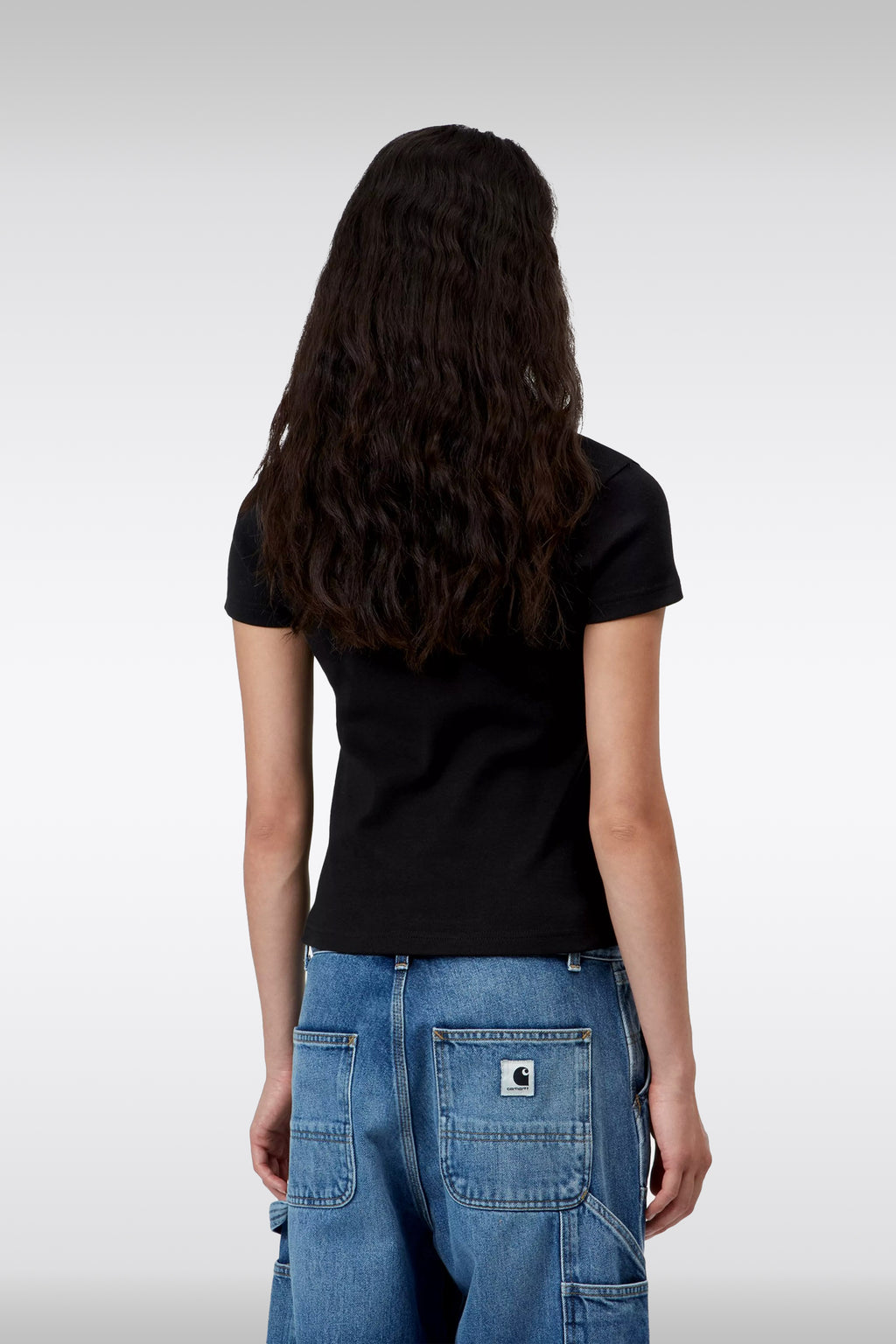 alt-image__T-shirt-nera-in-cotone-a-coste-con-logo-cuore-al-petto---W'-S/S-Small-Heart-Patch-T-Shirt