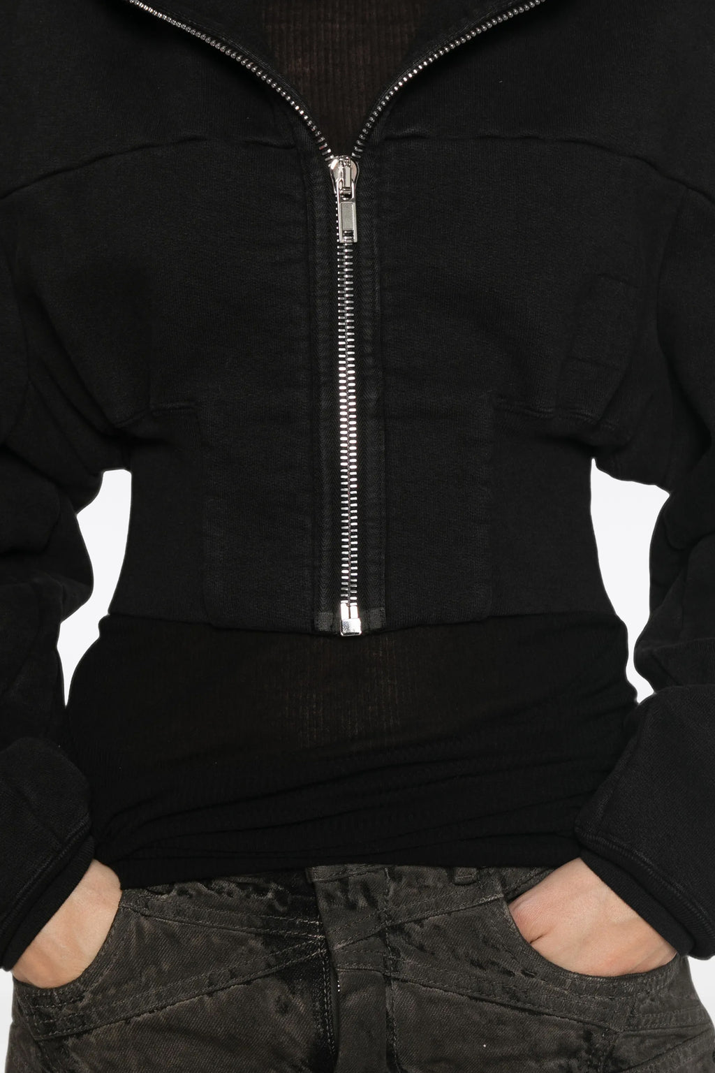 alt-image__Felpa-nera-con-cappuccio-e-zip-cropped-fit---Collage-Gimp-Hoodie