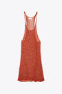 Orange net knitted short dress with sequins 